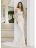 Spaghetti Straps Ivory Floral Lace Tulle Princess Wedding Dress